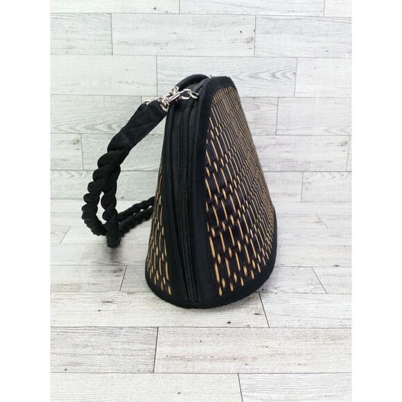 Baskets of Cambodia Crossbody Handbag Women Oval Straw Black Organizer Bag - Picture 4 of 12